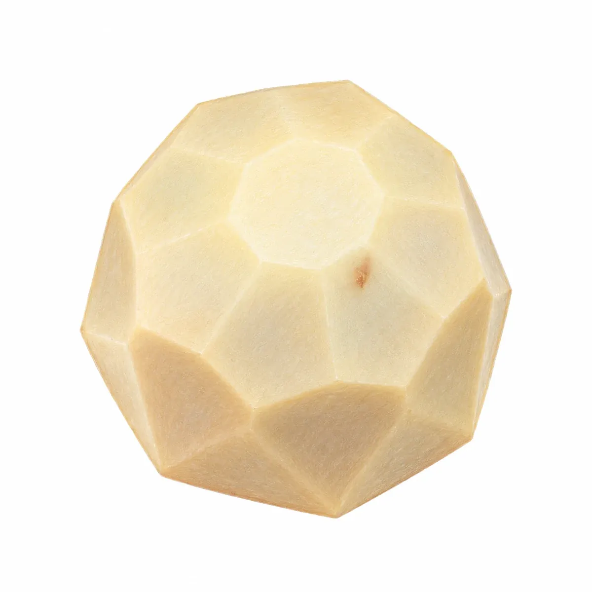 Praline artisanale facettée en chocolat blanc, garnie d’un praliné noisette aux noisettes caramélisées.